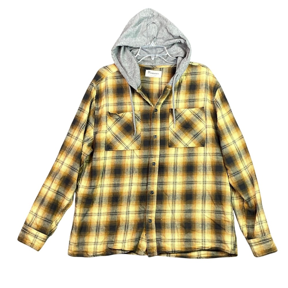 No Boundaries Hooded Flannel Shirt Mens L Plaid Oversized Fit Y2K Workwear Retro